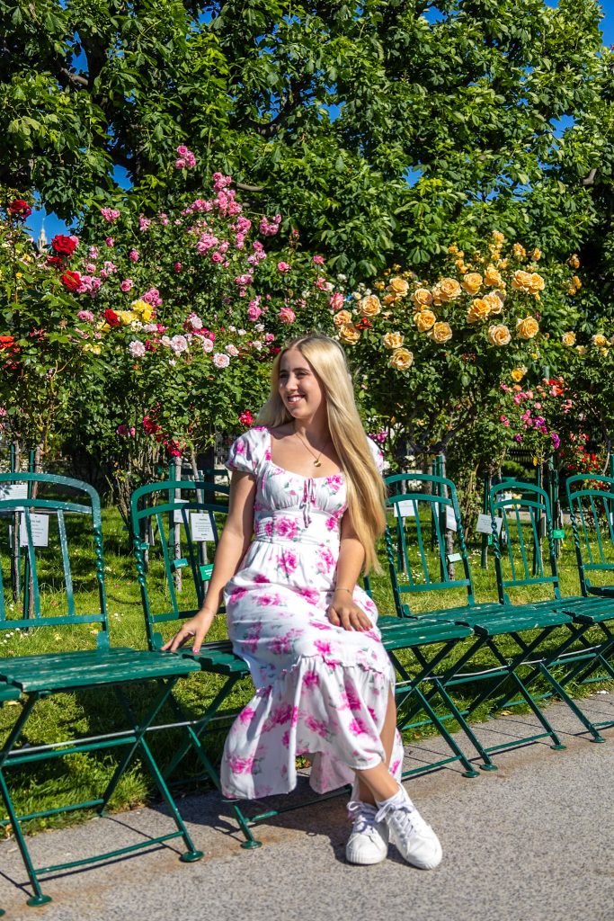 Sessel im Volksgarten in Wien zur Rosenblüte.